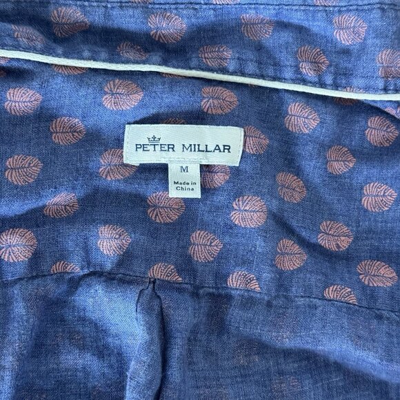 Peter Millar Short Sleeve Shirt Sz M Blue Button Up Fern All Over Print - Picture 12 of 12